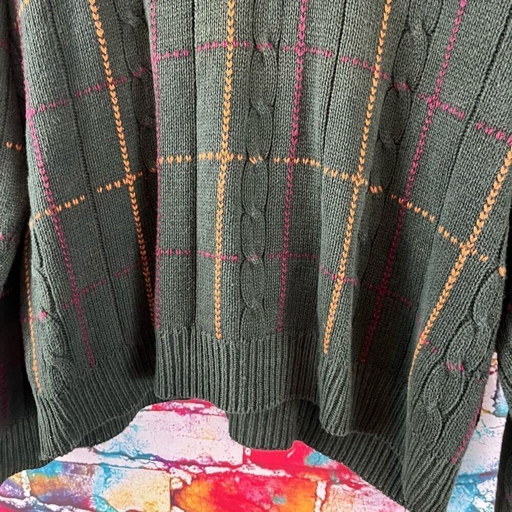 Vintage New River for J. Riggings Cableknit V-Neck Chunky Sweater Size Large - Picture 5 of 5